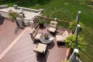 Top view of a new deck installed with furniture